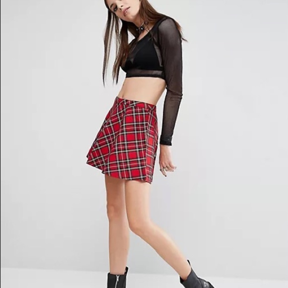 Tripp NYC red plaid circle skirt